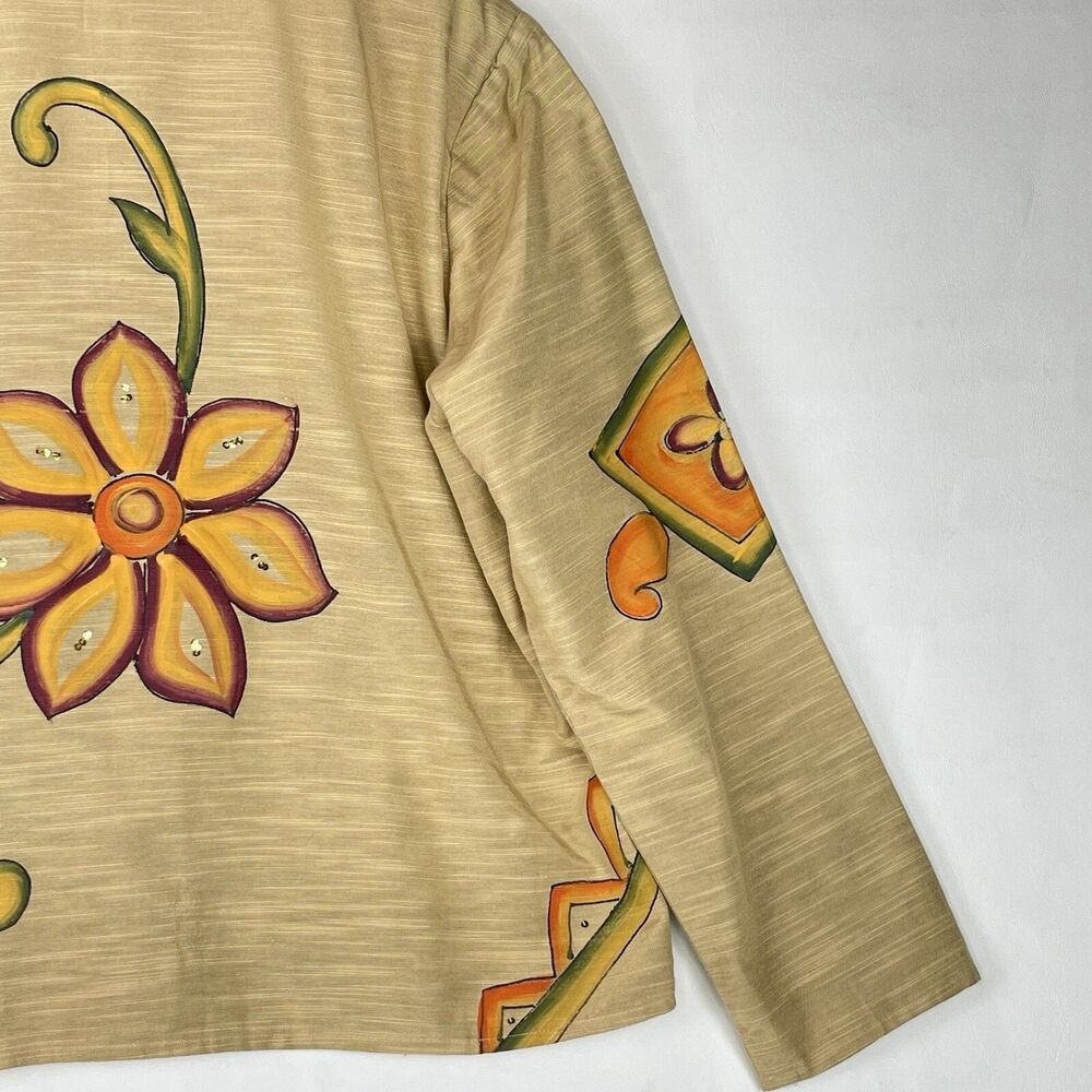 Vintage Alex Kim Women’s Size LP Jacket Yellow Floral Sequined Buttons Closure - Picture 13 of 16